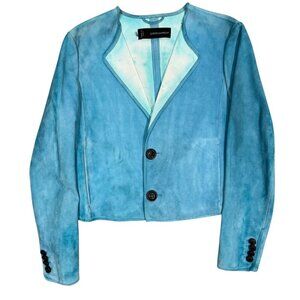 DSQUARED2 Pelle Caprina Goat Leather Suede Blazer Cropped Blue Made in Italy 40